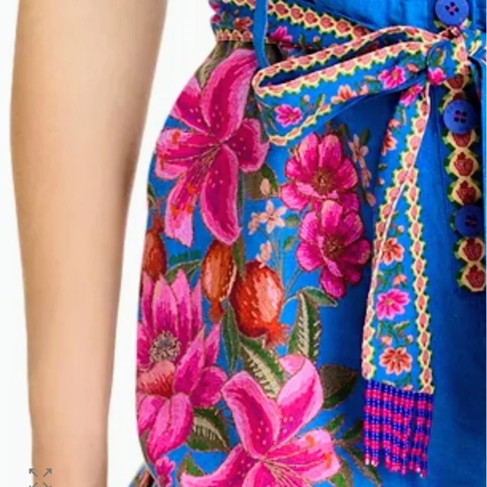 FARM RIO Blue Summer Fruit Scarf Romper
 FloraL Square Neck Wide Straps Beading - Picture 9 of 16